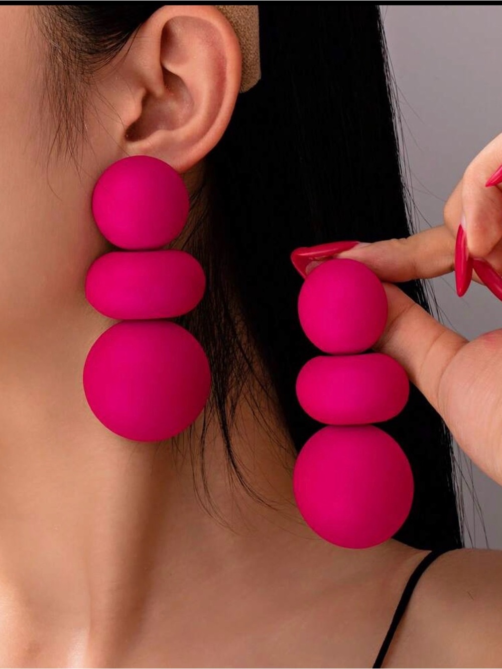 Bold Fuchsia Triple-Bead Drop Earrings - Women Jewelry